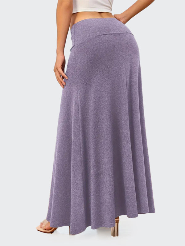 Solid color a-line knitted skirt