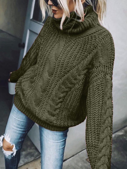 women's solid color turtleneck knitted sweater