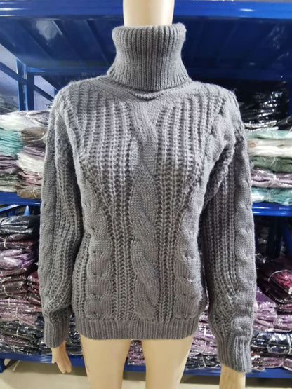 women's solid color turtleneck knitted sweater