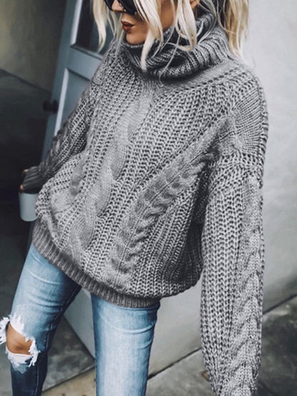 women's solid color turtleneck knitted sweater