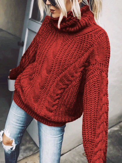 women's solid color turtleneck knitted sweater