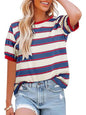 Women's round neck colorful patchwork large striped loose T-shirt