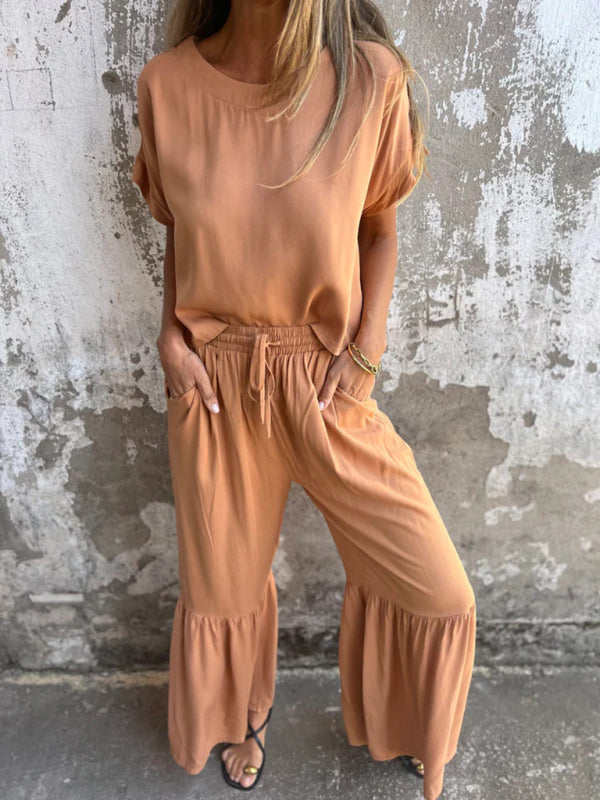 New solid color short-sleeved trousers casual two-piece suit