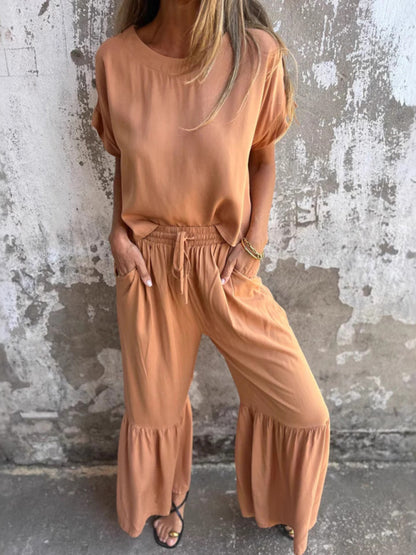 New solid color short-sleeved trousers casual two-piece suit