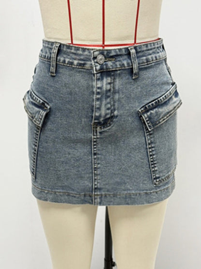 New hot girl workwear denim skirt washed slim hip skirt