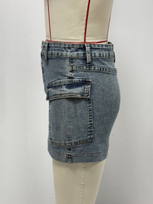 New hot girl workwear denim skirt washed slim hip skirt