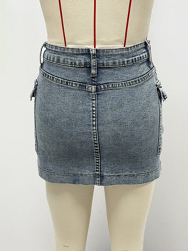 New hot girl workwear denim skirt washed slim hip skirt