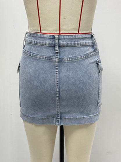 New hot girl workwear denim skirt washed slim hip skirt