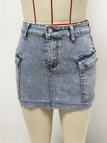 New hot girl workwear denim skirt washed slim hip skirt