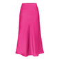 Satin High Waist Solid Color Split Midi Skirt